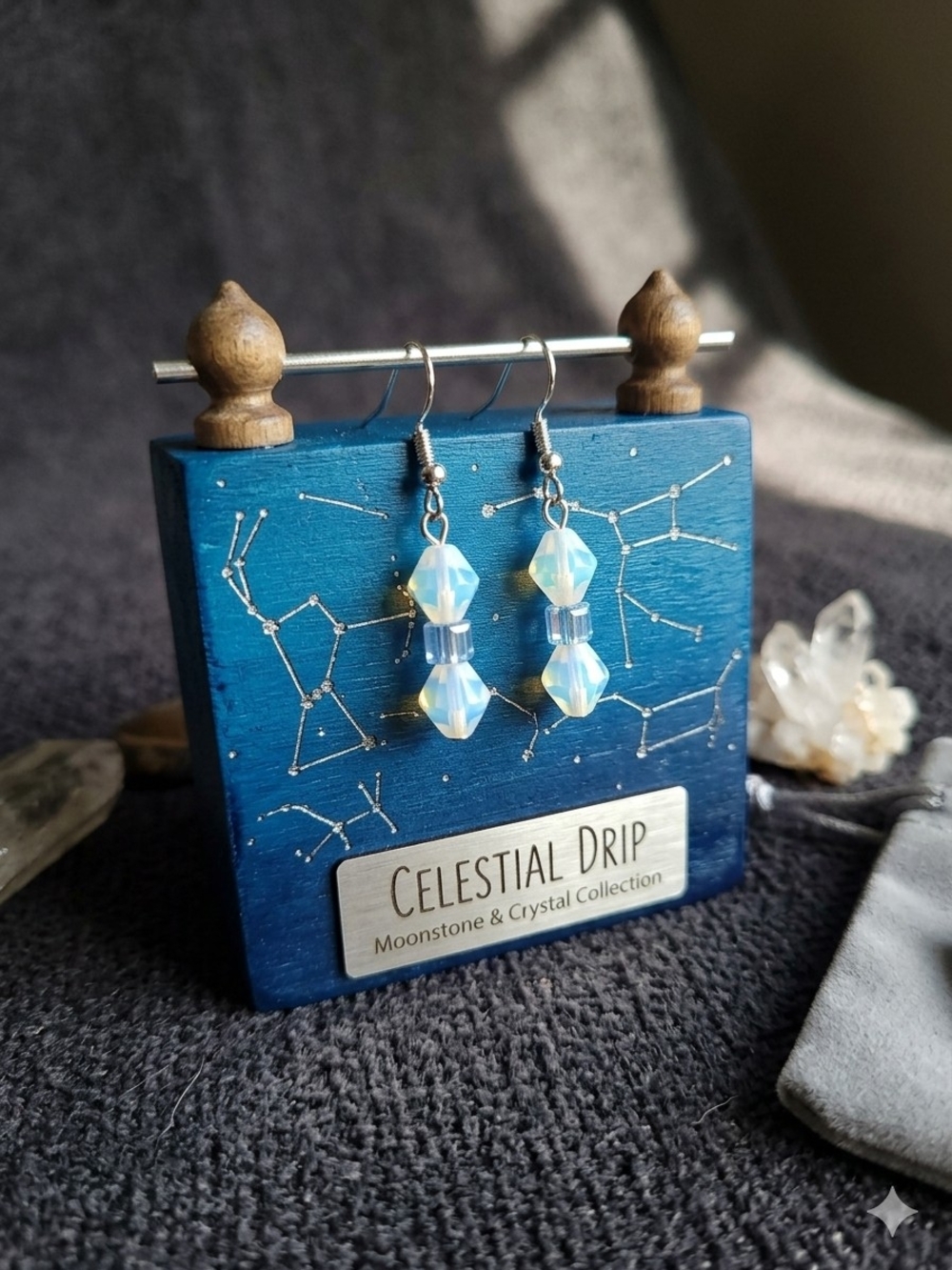 Celestial Drip Opalescent Moonstone Drop Earrings